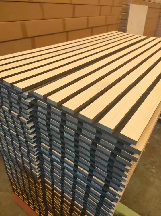 Akupanel Natural Veneer Oak Acoustic Panels Slat Wooden Wool Slatted Decorative Acoustic Wood Wall Panel