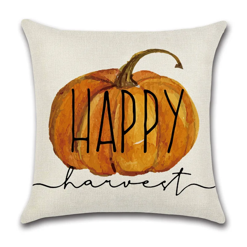 Autumn Fall Pumpkin Maple Print Cotton Linen Thanksgiving Day Cushion Covers Pillow Case For Sofa 18x18