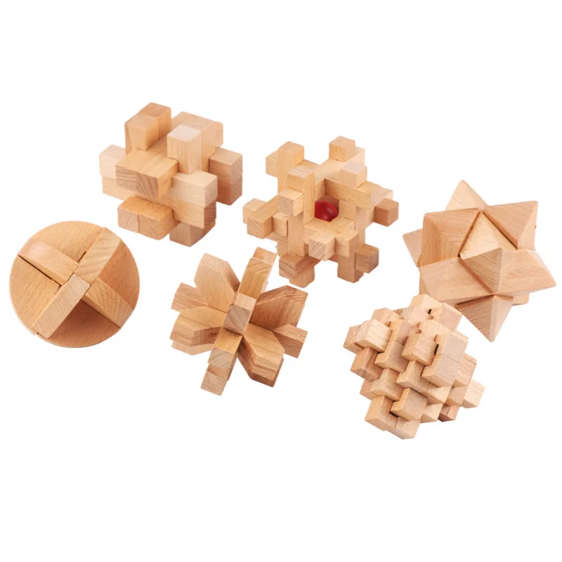 Wholesale Wooden Lock Cube Puzzle 3D Brain Teaser IQ Puzzle Toy for Kids and Adults Dropshipping