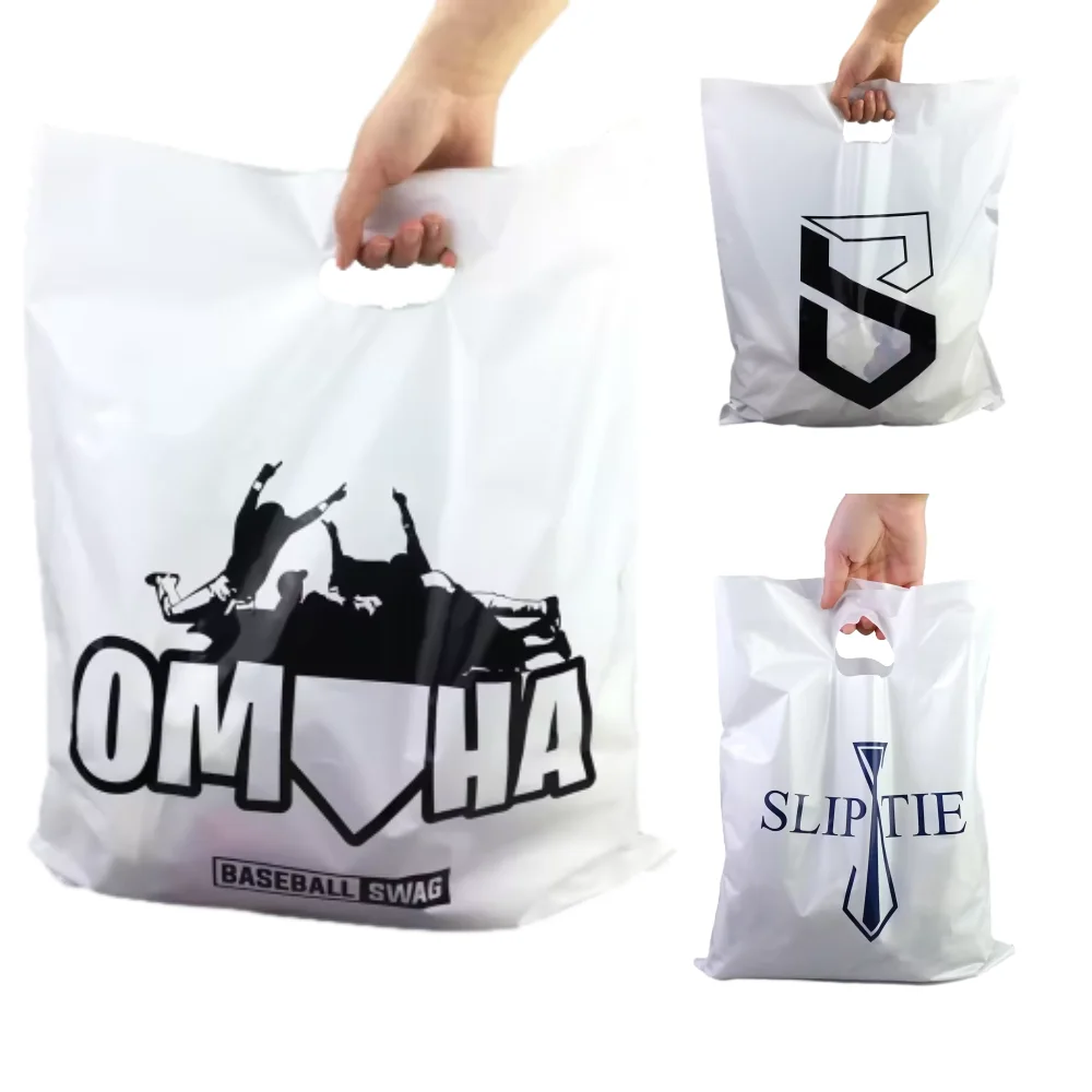 Wholesale Custom Logo Polyethylene Flat Mouth Four Finger Plastic Jewelry Bag Hand Ring Die Cut Plastic Shopping Bag