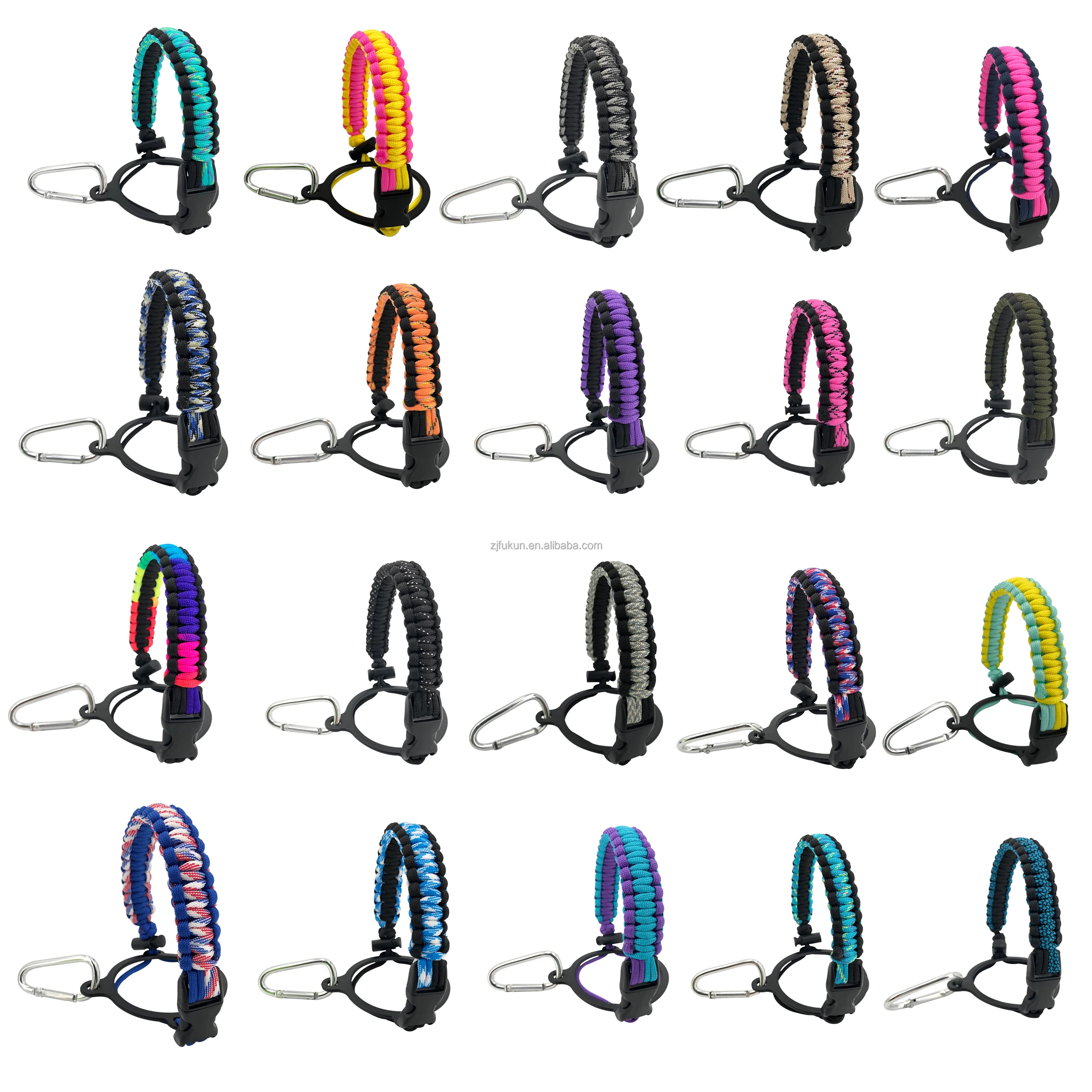 Camping Hiking 550 Paracord Water Bottle Handle Climbing Carabiner Buckle Hunting Wide Mouth Bottle Handle Strap