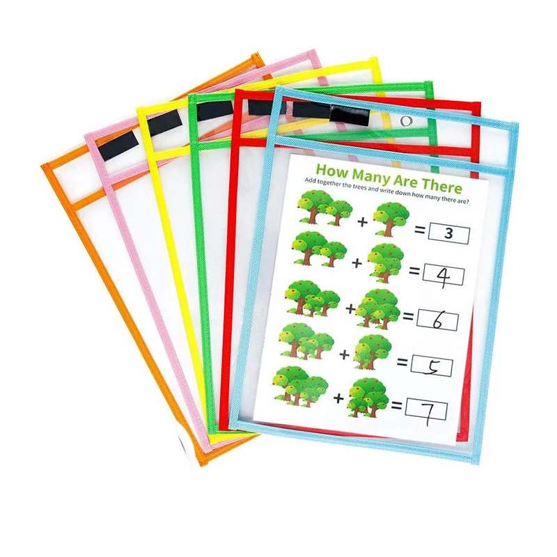 Promotional Transparent Plastic Reusable Sleeves Set Teacher Supplies Clear Pvc Document Bag Hanging Dry Erase Pockets