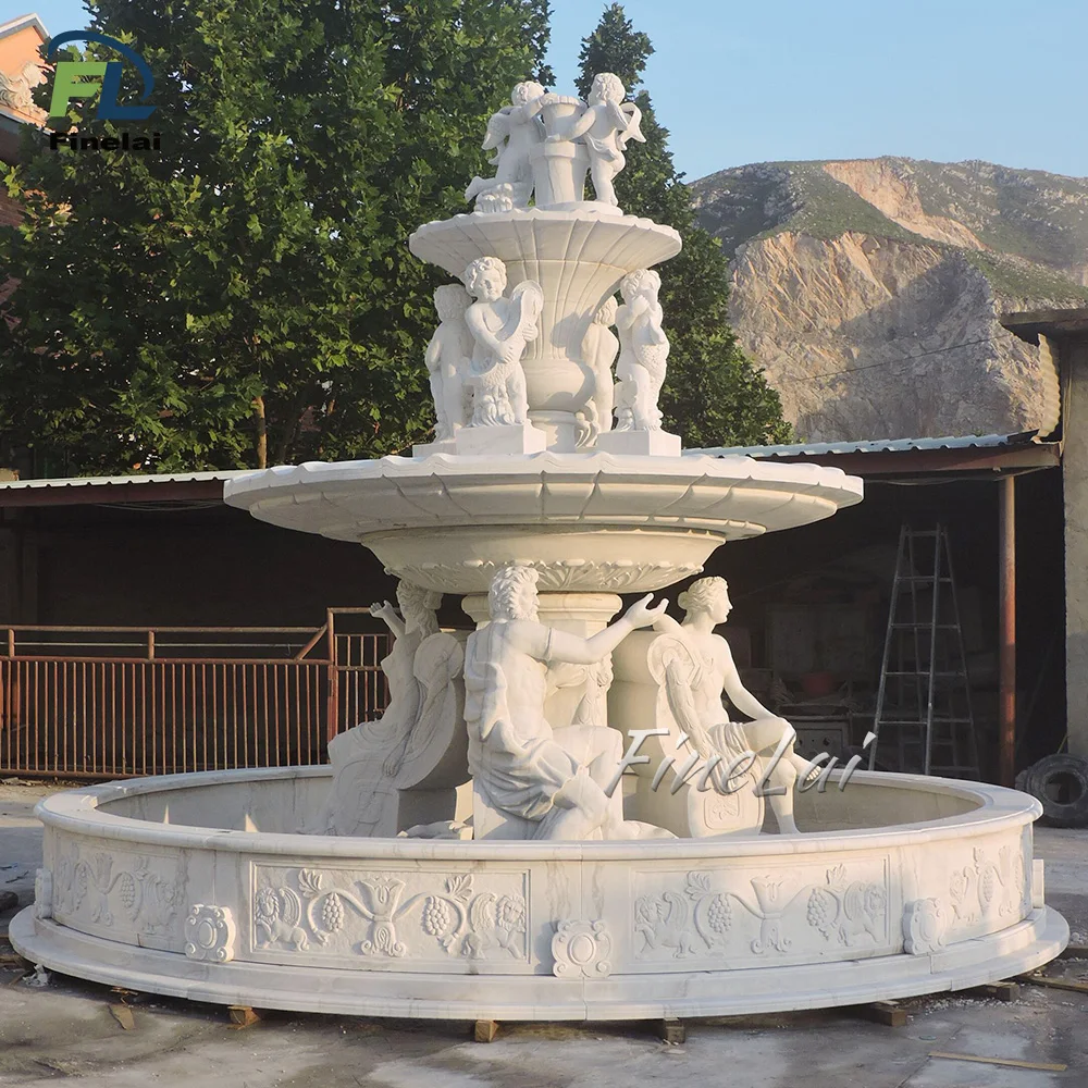 Finelai Hand Carved Large good quality With statue Garden Marble Fountain