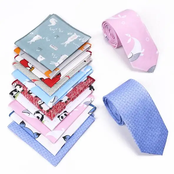 
 Набор галстуков 7 см с милыми животными, Карманный платок с рисунком панды, кролика, хлопковый мужской галстук ручной работы  