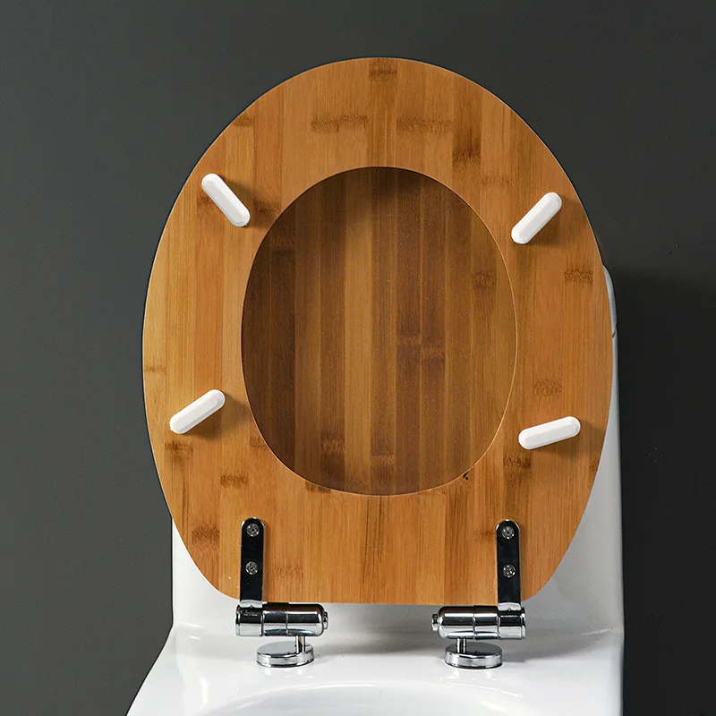 Wooden Toilet Seat Oval Molded With Stainless Steel Hinges Easy To Clean Anti-pinch Soft Close Wood Toilet lid For Bathroom