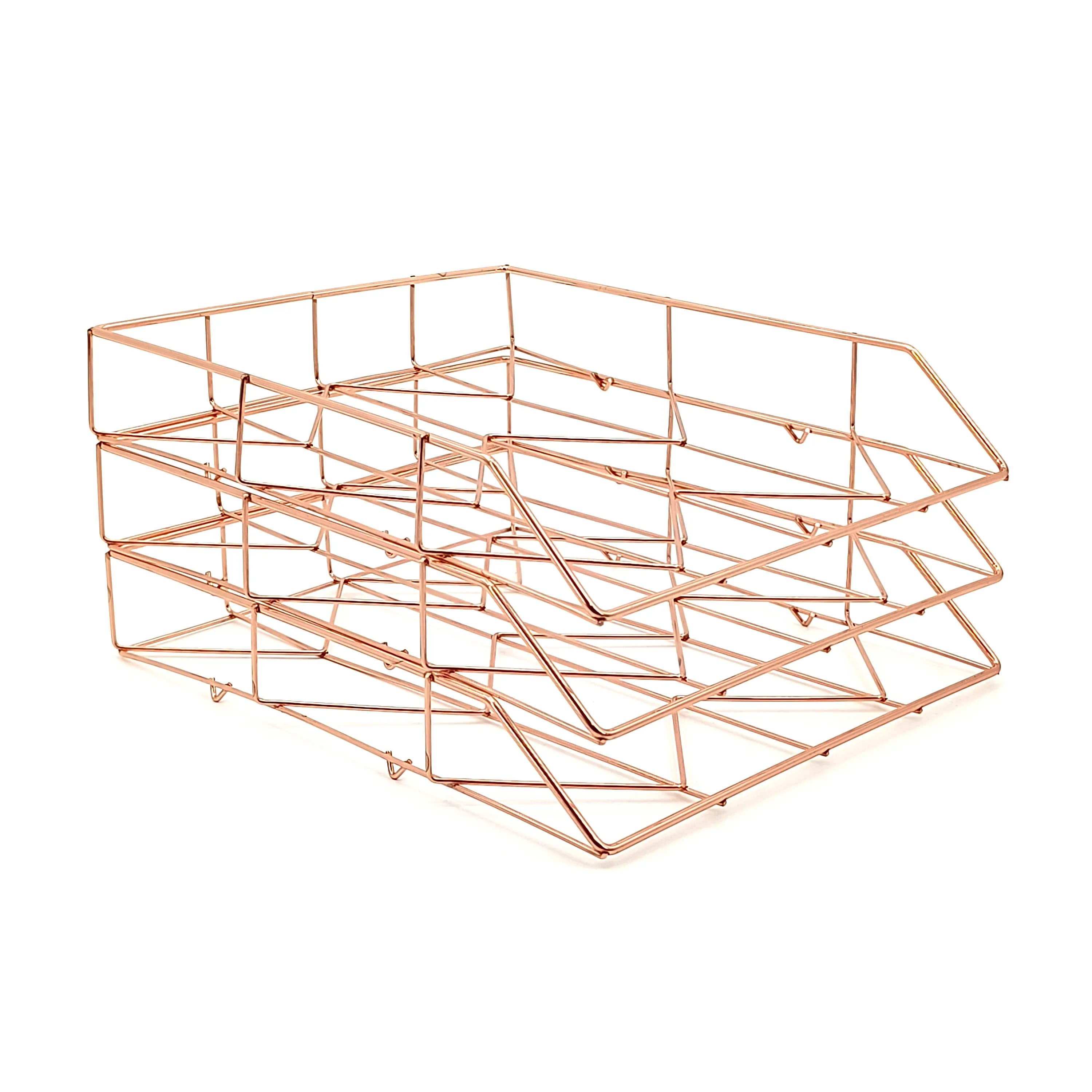 Hot sale Rose Gold Metal Wire desktop 3 tier File rack and Magazine Holder for