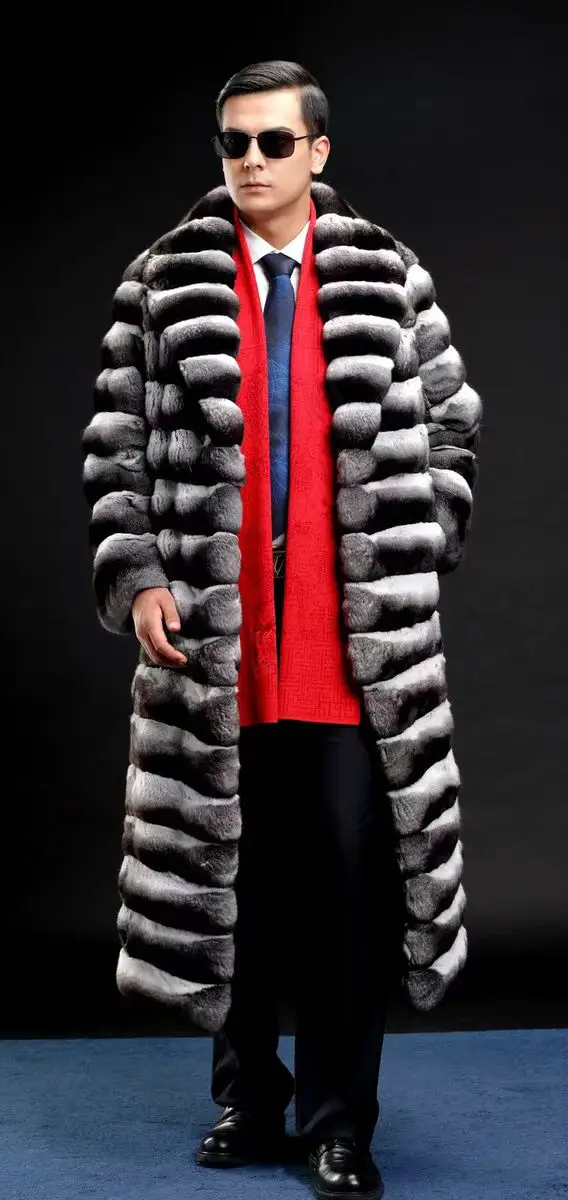 High Quality Top Luxury Extra Long Chinchilla Fur Coat Real Chinchilla Fur Coat For Men And Women