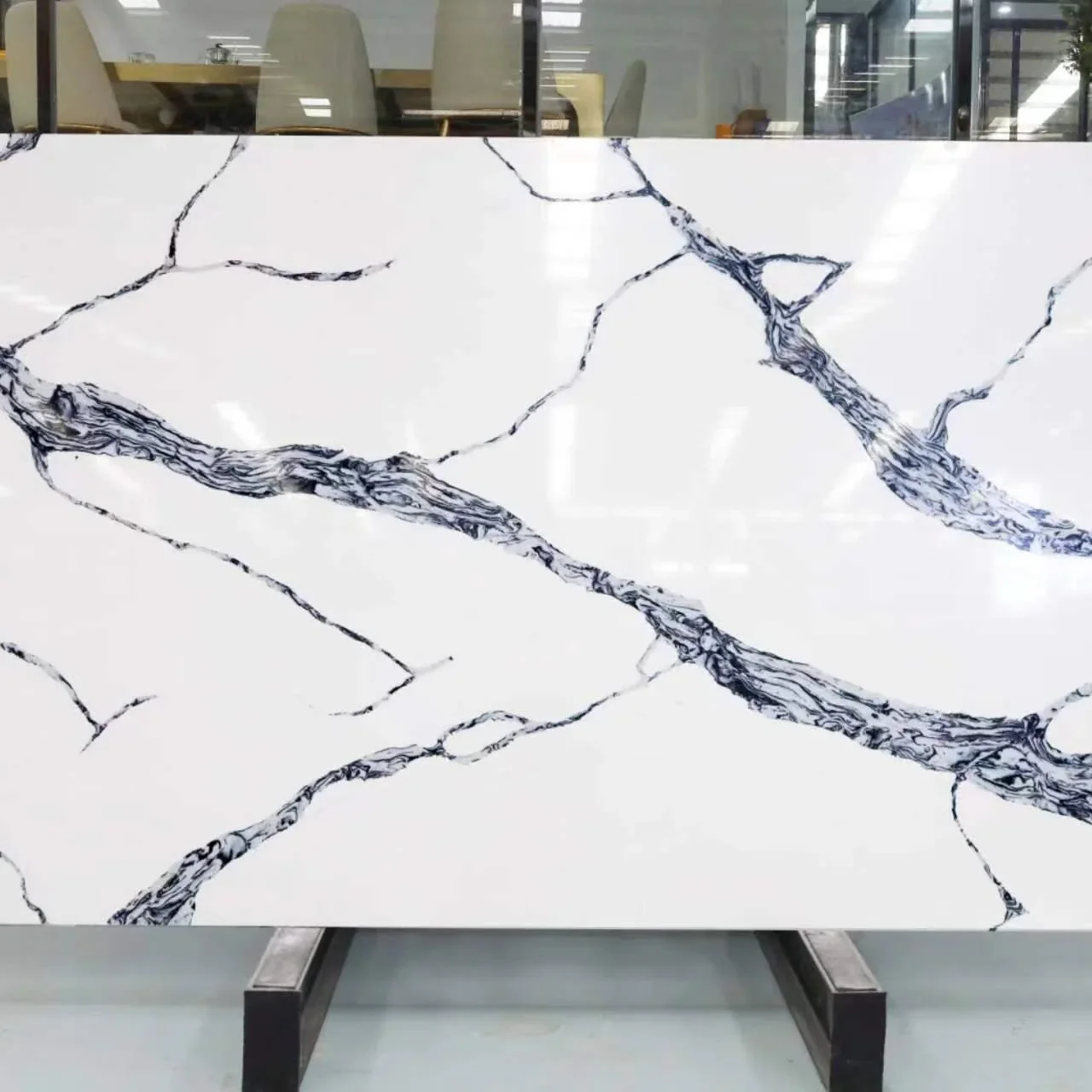 Dong Xing artificial DXQ6353 Calacatta black resin slabs quartz stone 2cm thickness quartz countertop stone