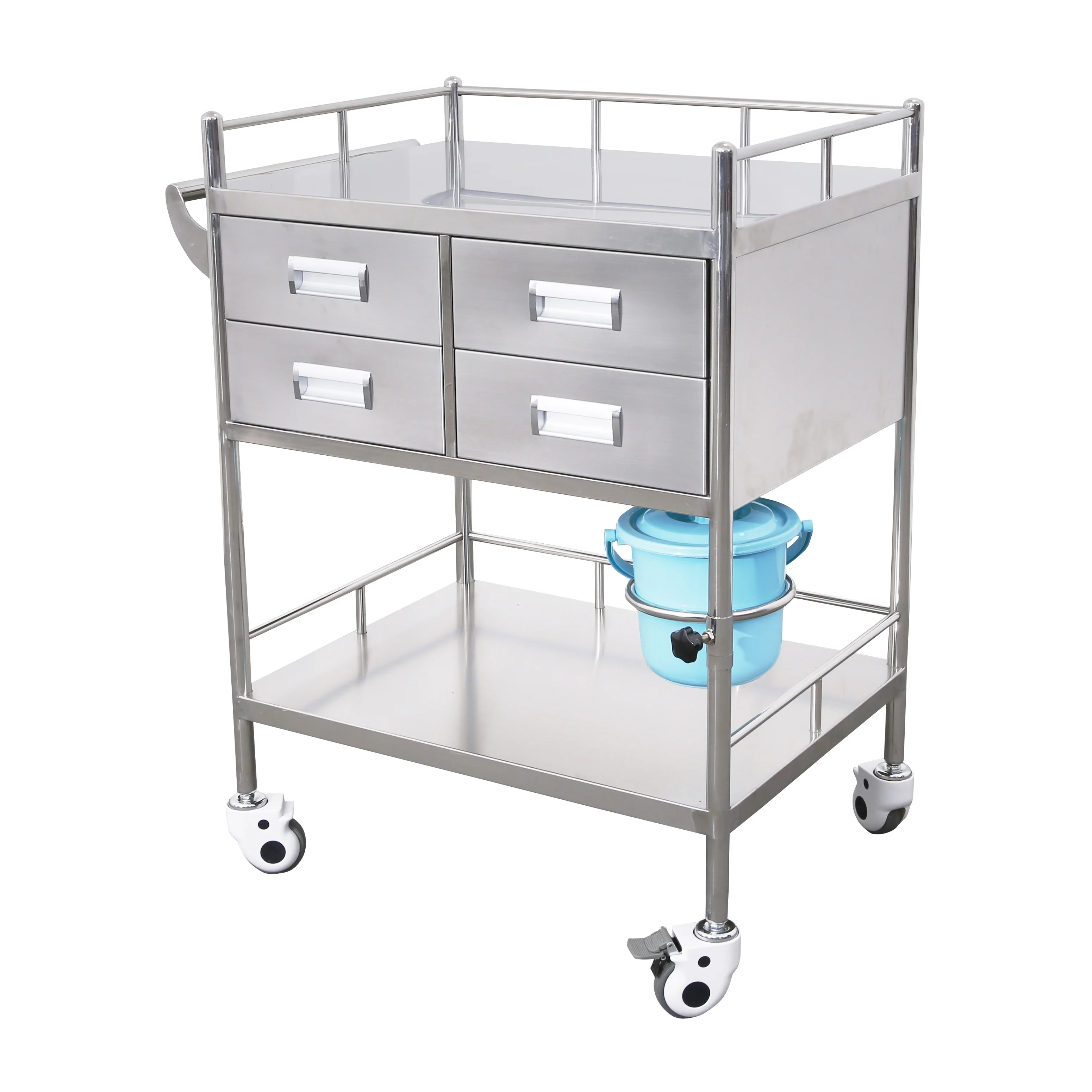 Stainless steel movable hospital treatment furniture trolley oxygen cylinder ecg trolley