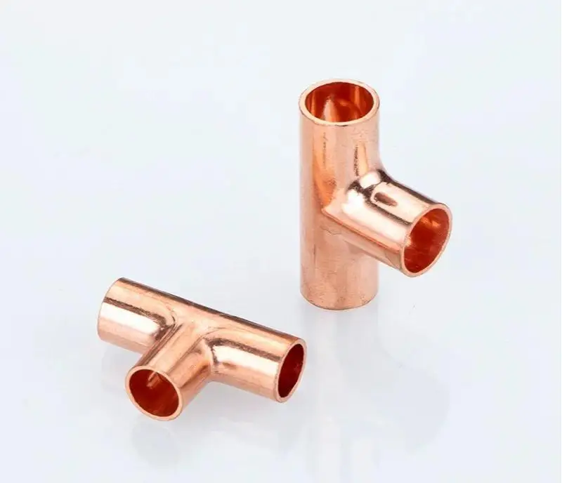 High quality air conditioning cold storage hydropower unit medical casting red copper T-type tee welded pipe fittings