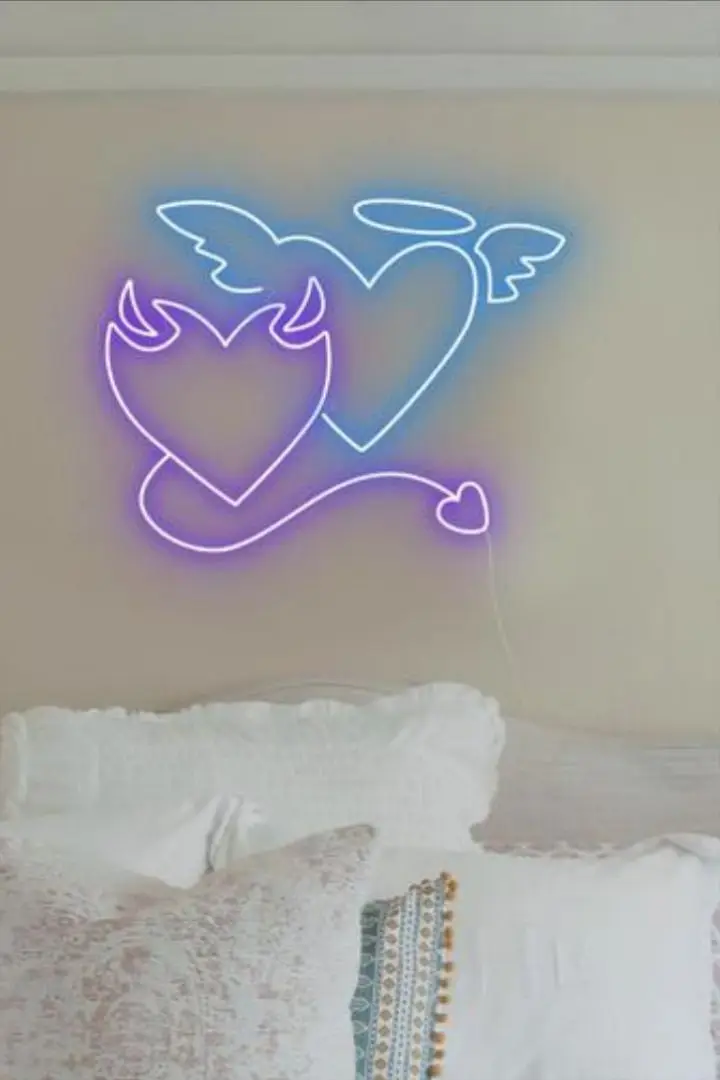 Custom Lighted Vivid Arabic Devil And Angel Heart Neon Sign For Bar neon lamp