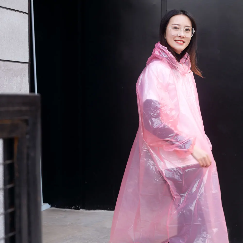 Supplier custom logo emergency pocket PE disposable adult rainproof rain raincoat with plastic Waterproof Transparent Rainwear