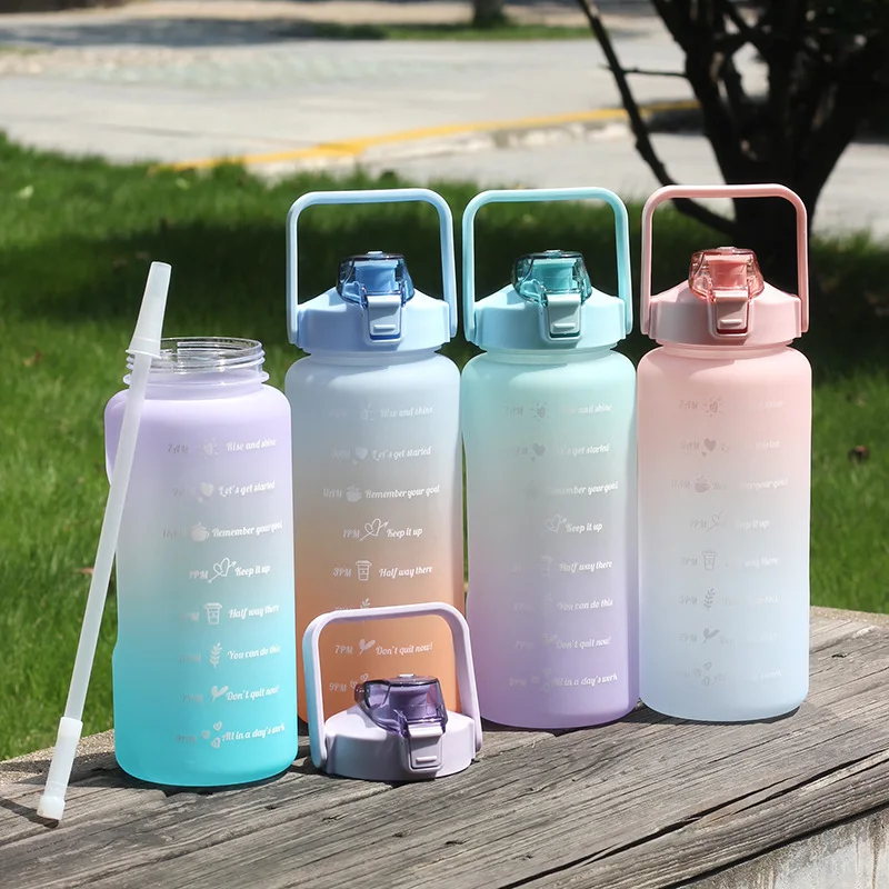 2000ml time scale space Outdoor portable tan lid spray paint gradient Large water bottle water cup