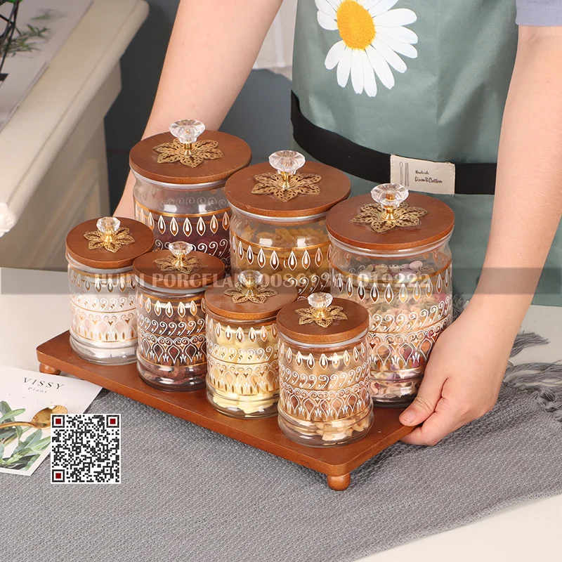 Royal Kitchen Glass Canisters with Bamboo Lids high standard nobility Canister Food Storage Jar for Coffee Sugar Tea Storage