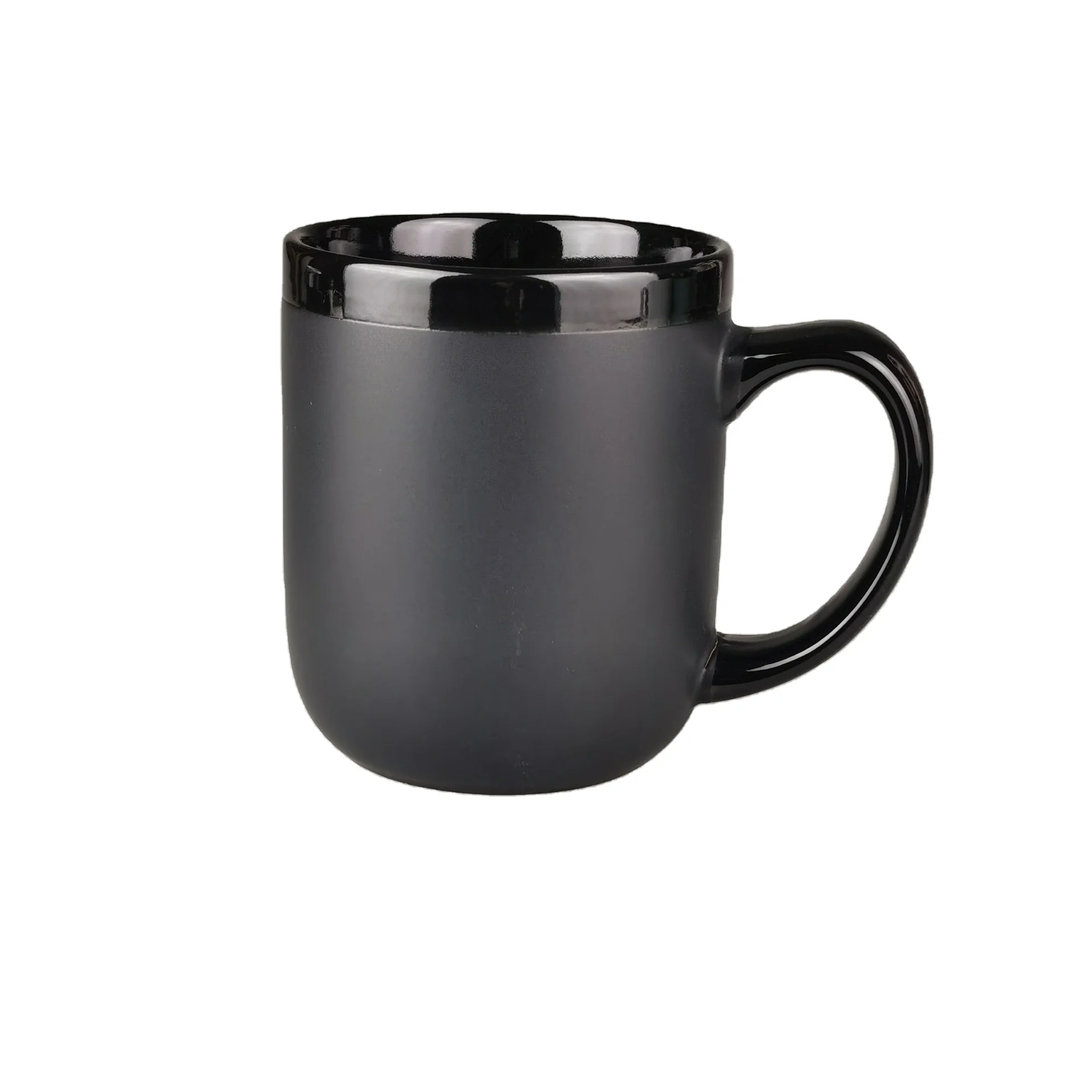 Wholesale Matte Black Surface Personalized Ceramic Mug Custom Logo Stay Mouth Coffee Mug Drum Shaped Round Ceramic Mug