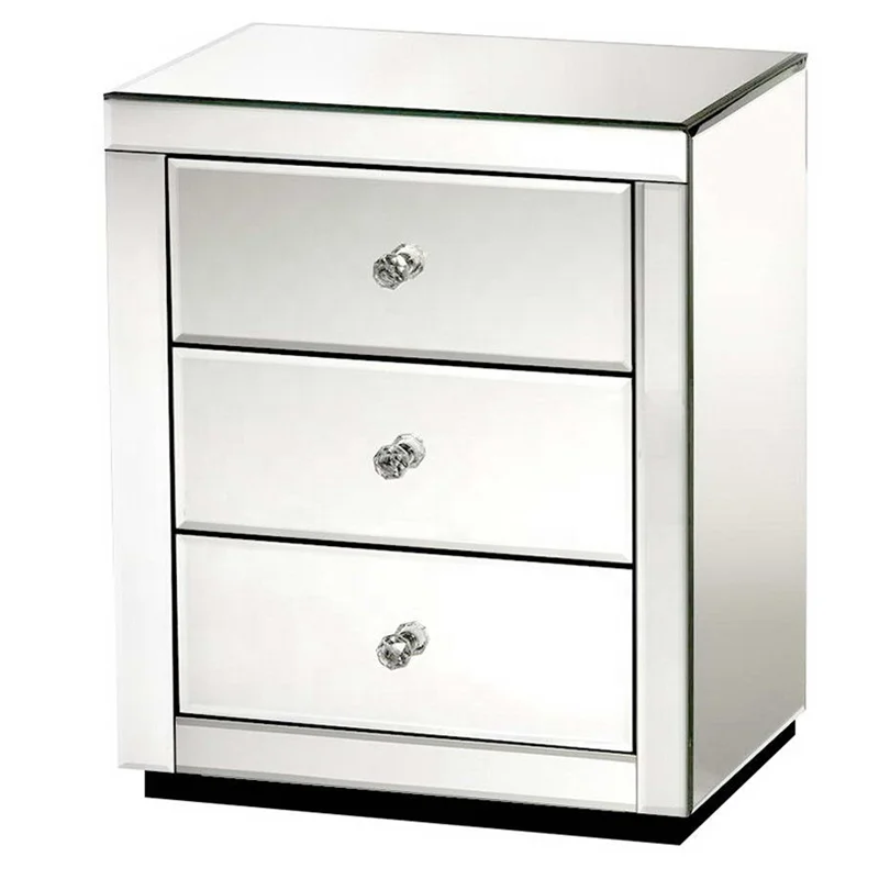 
mirrored furniture modern clear mirror 3 drawer bedside table  (62161185837)