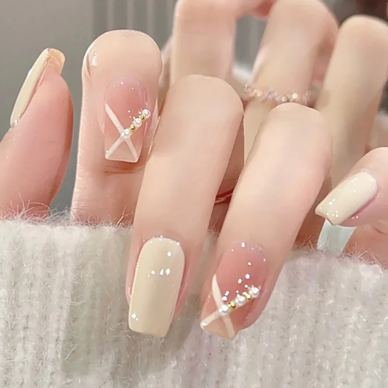 MISS GORGEOUS Wholesale French style wear nail glitter beauty gradient patch false nails press on nails kit