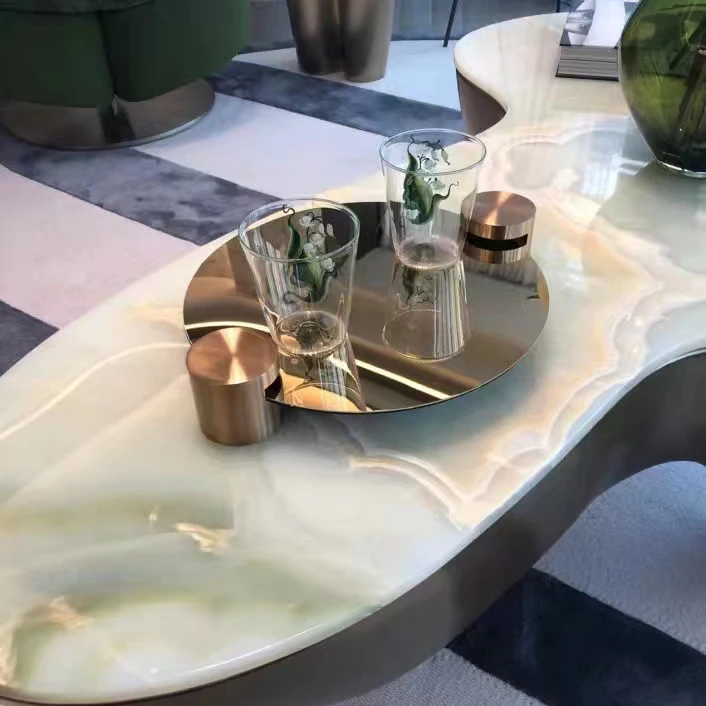 TMZ OEM onix Custom Green Onyx Marble Table Green Marble Coffee Table for Interior Decor
