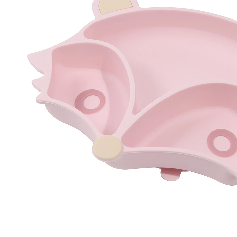 Fox Shape Spill-proof Silicone Cartoon Style Portion Plate Diet Training Baby Feeding Divided Plate Silicone Tableware Set