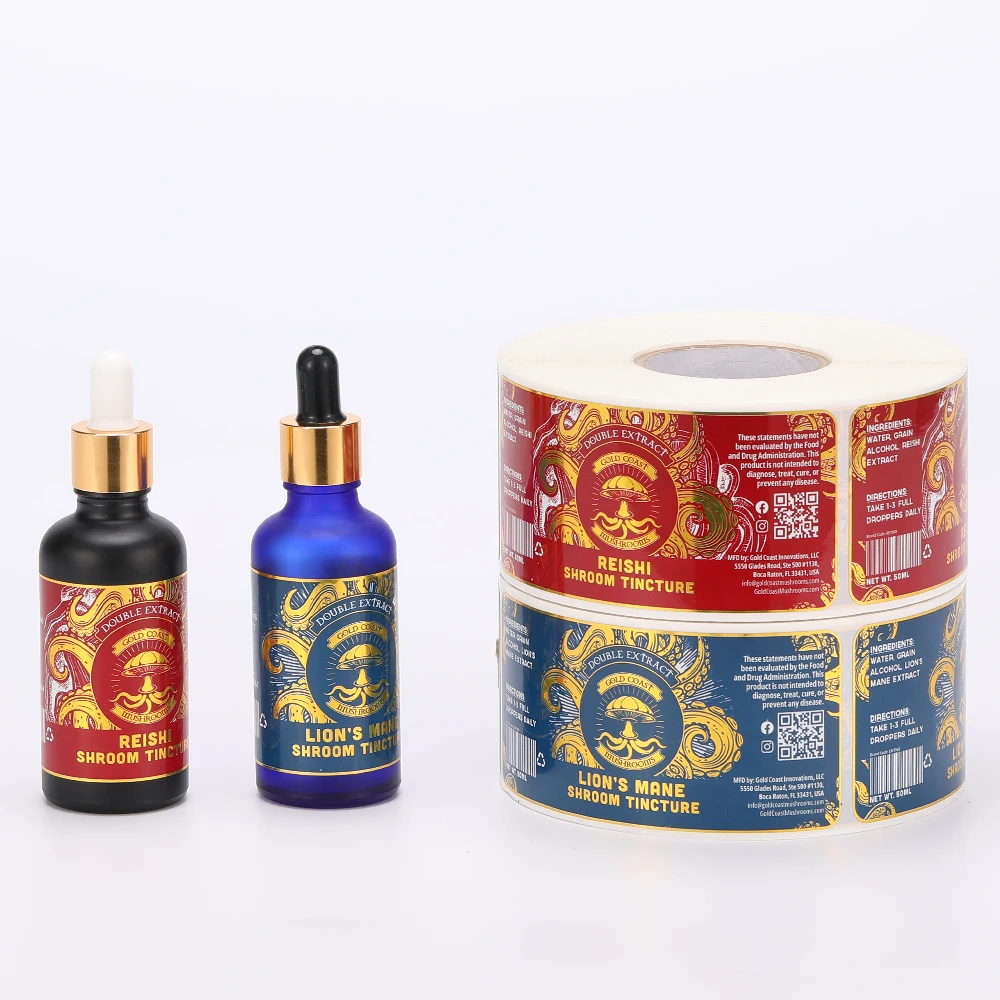 Wholesale Custom  Logo Printed Gold Foil Sticker Adhesive Paper Stickers Rolls Packaging Labels