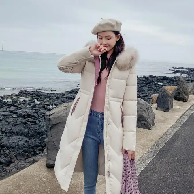 Queena Womens Quilted Puffer Coat Down Cotton Hooded Long Winter Warm Fur Parka Jackets