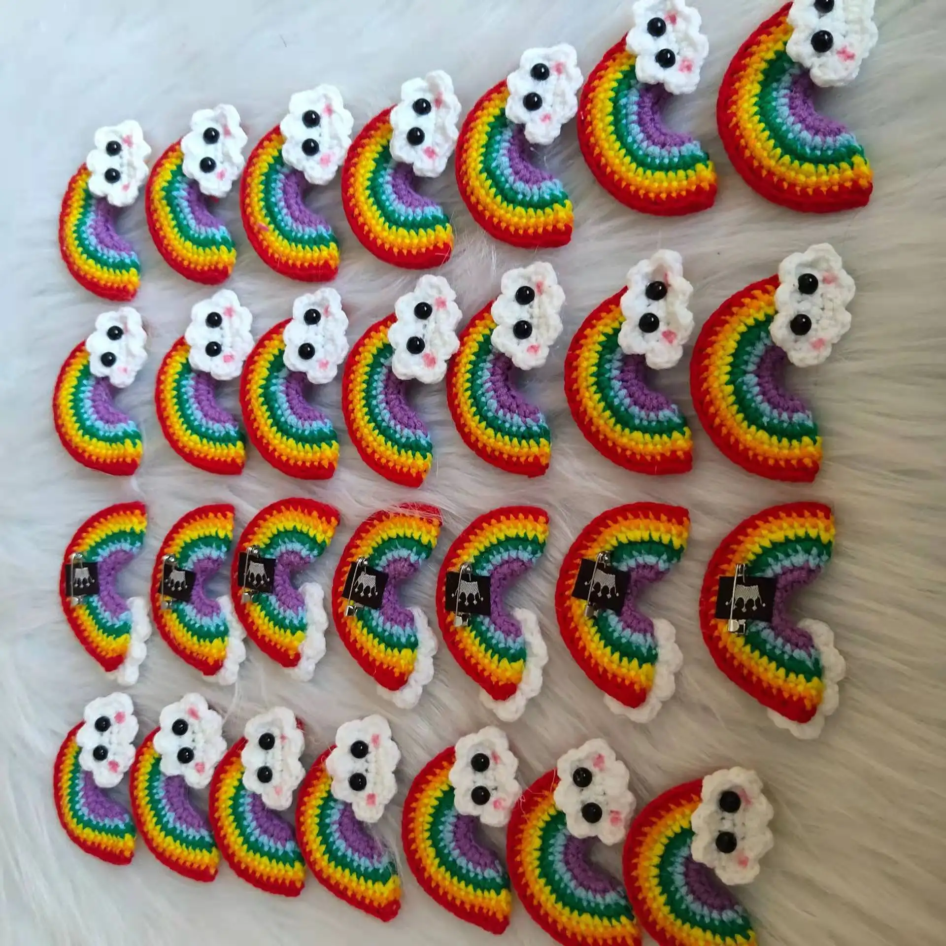 Handmade crocheted knitting lovely woolen yarn rainbow sunflower brooch