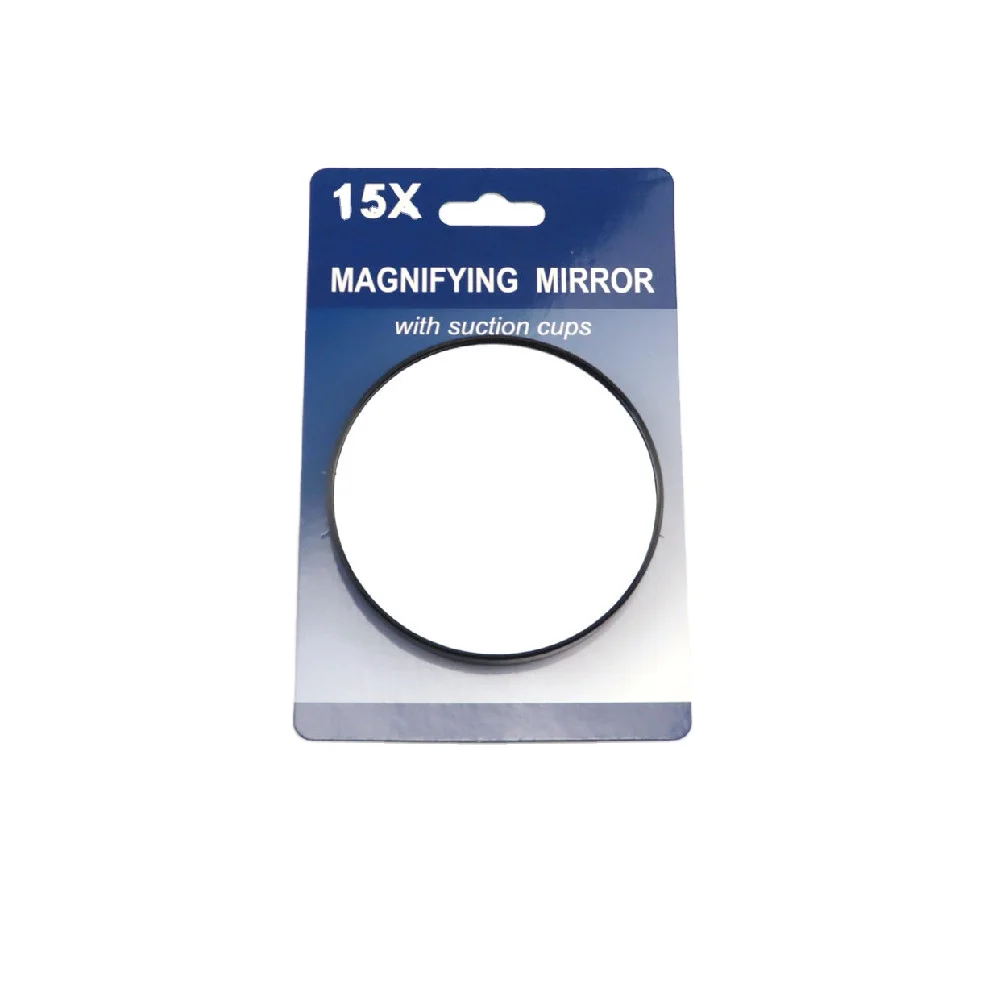 RTS 5x 10x 15x amazon hot sell magnifying glass round 8.8cm  mirror with paper card two double suction cups plastic mirror