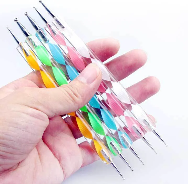 5pcs professional nail designs double head metal nail art dotting pen set 5 colors crystal nail art dotting pen