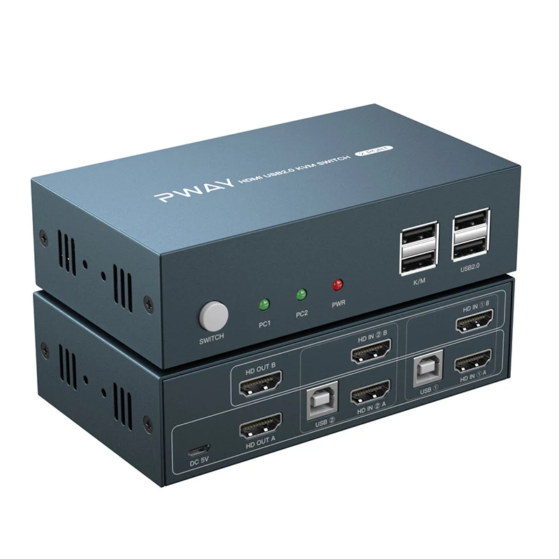 PWAY китайский производитель 2 порта 4K двойной дисплей USB2.0 KVM переключатель