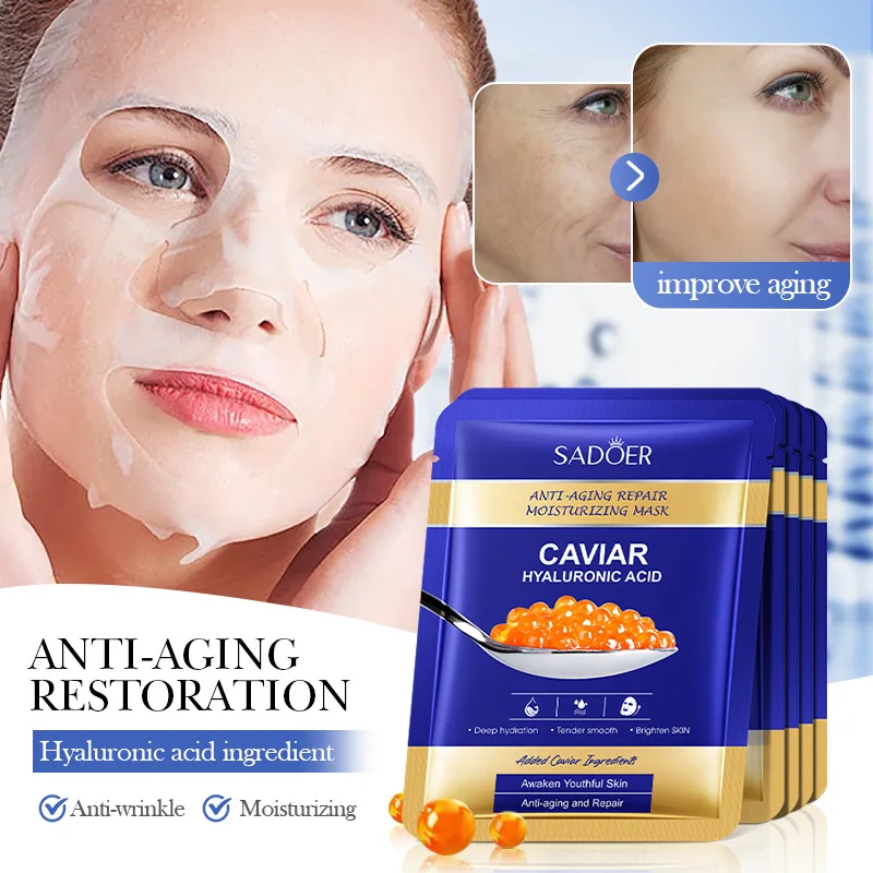 SADOER caviar hyaluronic acid coqi berry arbutin nicotinamide vitamin e moisturizing anti aging whitening smoothing facial mask