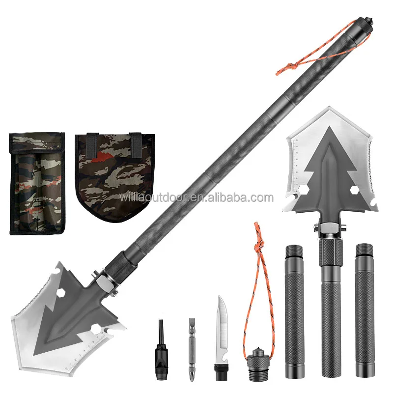 Stainless Steel Outdoors Equipment Industrial Multi-Function Folding Survival Tactical Shovel Knife Whistle Camping