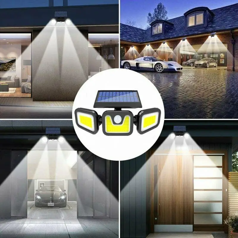 Hight power solar lights outdoor 3 adjustable heads 74 led motion sensor solar wall lamp