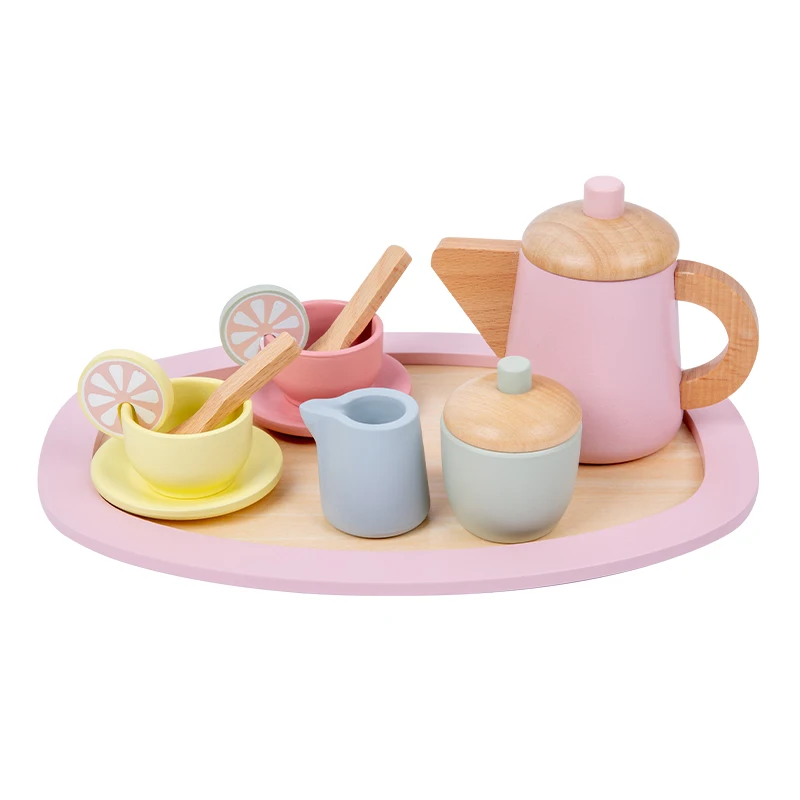 Wooden Tea Set for Playing, Wooden Toy Tea Set Kids, Wooden Play Kitchen Accessories Toddler Tea Set for Children, Gift for Tod