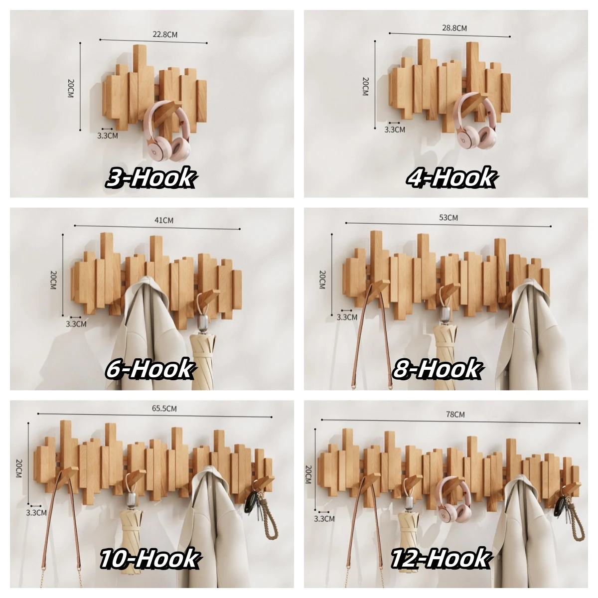 Modern Design Wall Mounted Piano Key Creative Hanger Clothes Hats Solid Wood Wall Rack Misaligned Wall Hanger