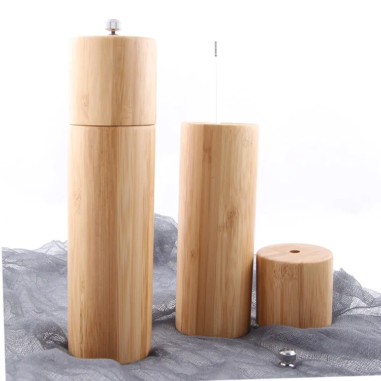 Bamboo Wooden Salt and Pepper Mill and Ceramic Grinder with Adjustable Coarseness, Refillable Pepper Grinders Gift Set