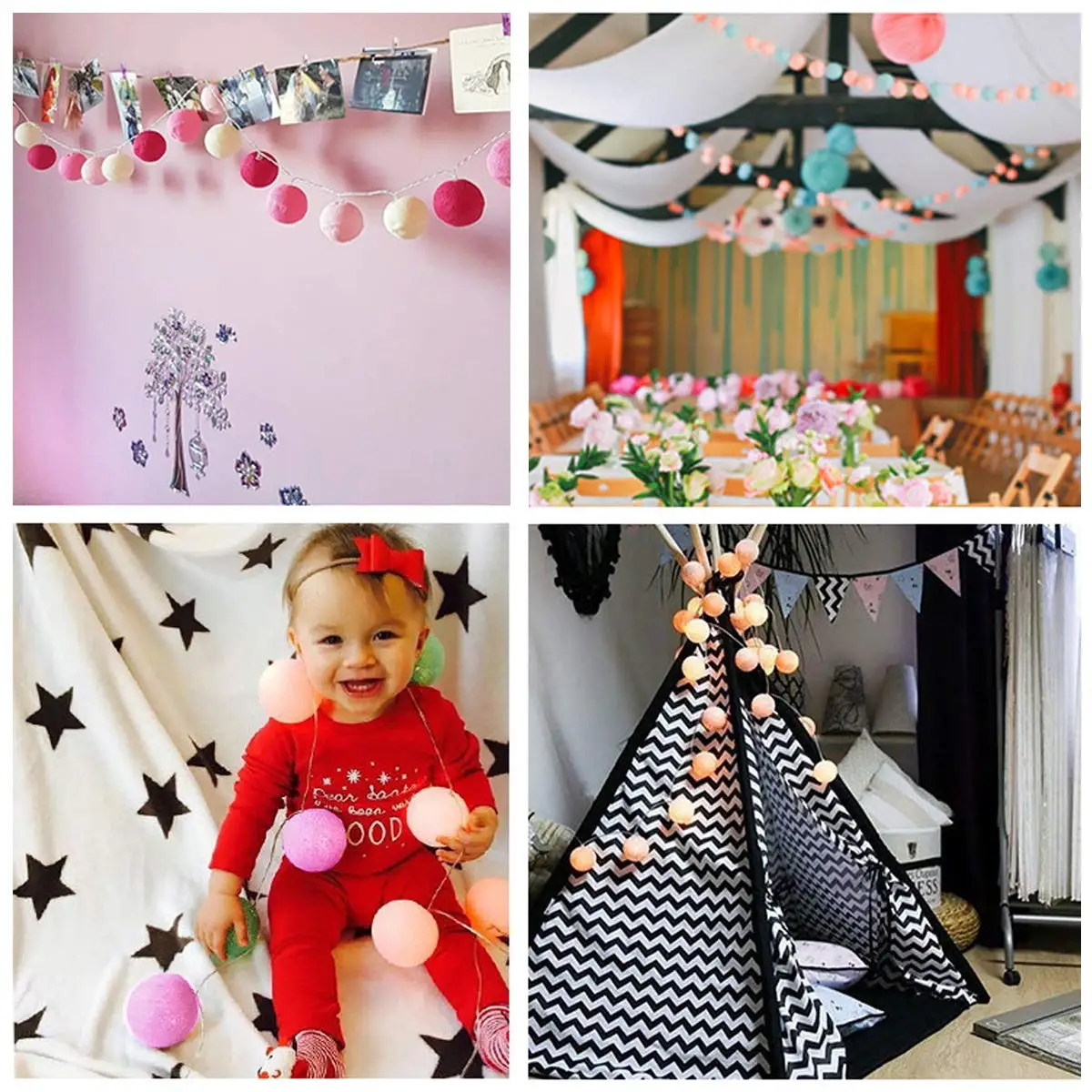 Christmas Trees Decorations Colorful Ball LED Lights led Cotton Ball Fairy Lights outdoor indoor decoration