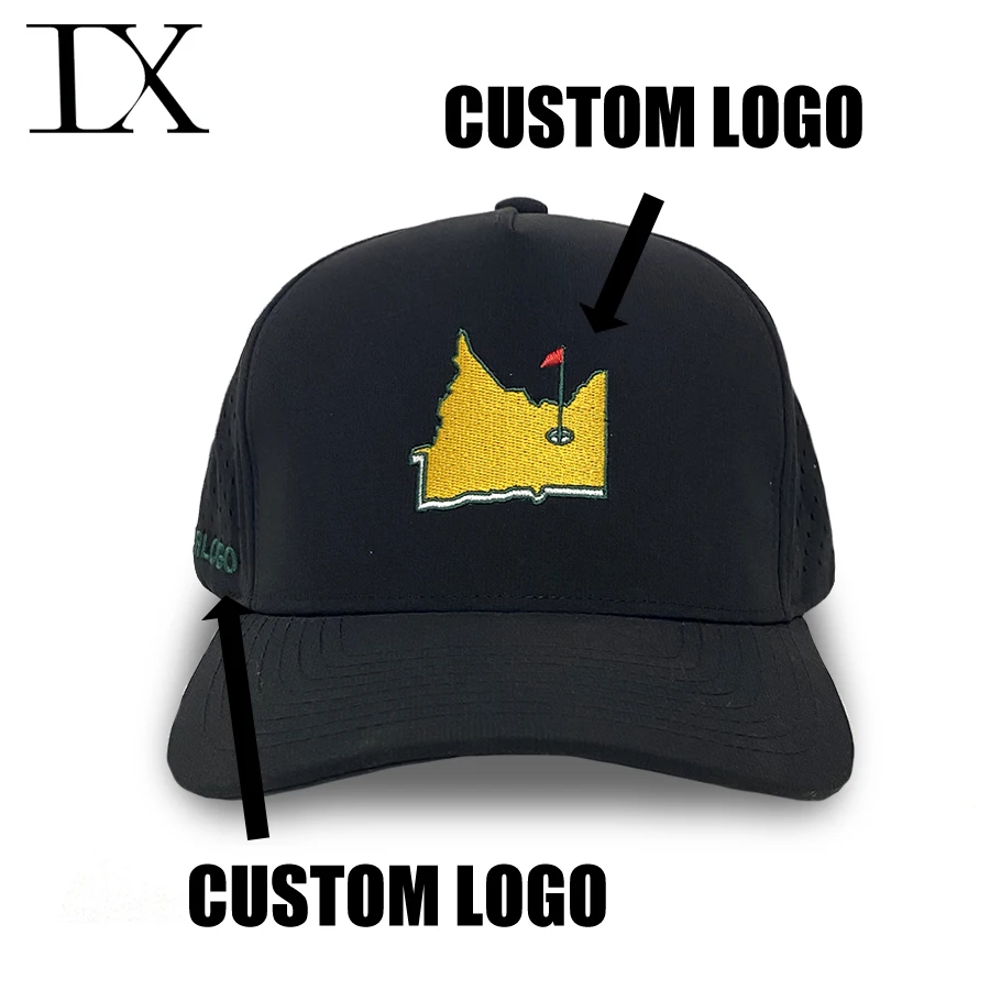 Wholesale Custom logo outdoor five Panel adjustable Sporty curly brim breathable net golf peg Caps four seasons Trucker Hats