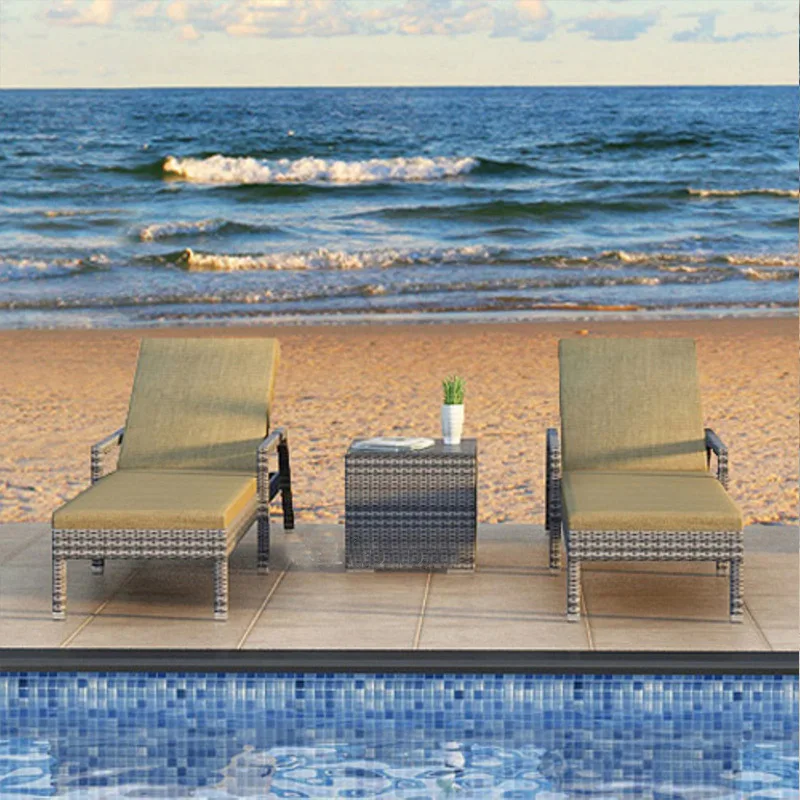 Outdoor balcony lounge rattan outdoor patio swimming pool reclining bed rattan woven beach chair sun loungers