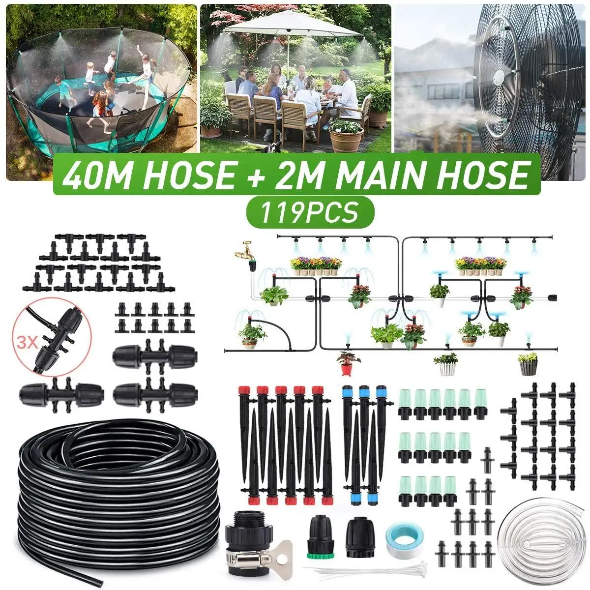 
40m +2M 119 pcs DIY Automatic Drip greenhouse vegetable garden Irrigation System 