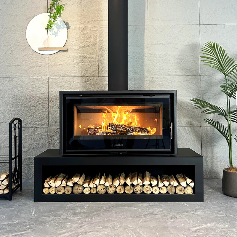 Indoor Hot Sale Hotel Rotating Black Wood Burning Fireplace Steel Free Standing Log Cabin Burn Stove