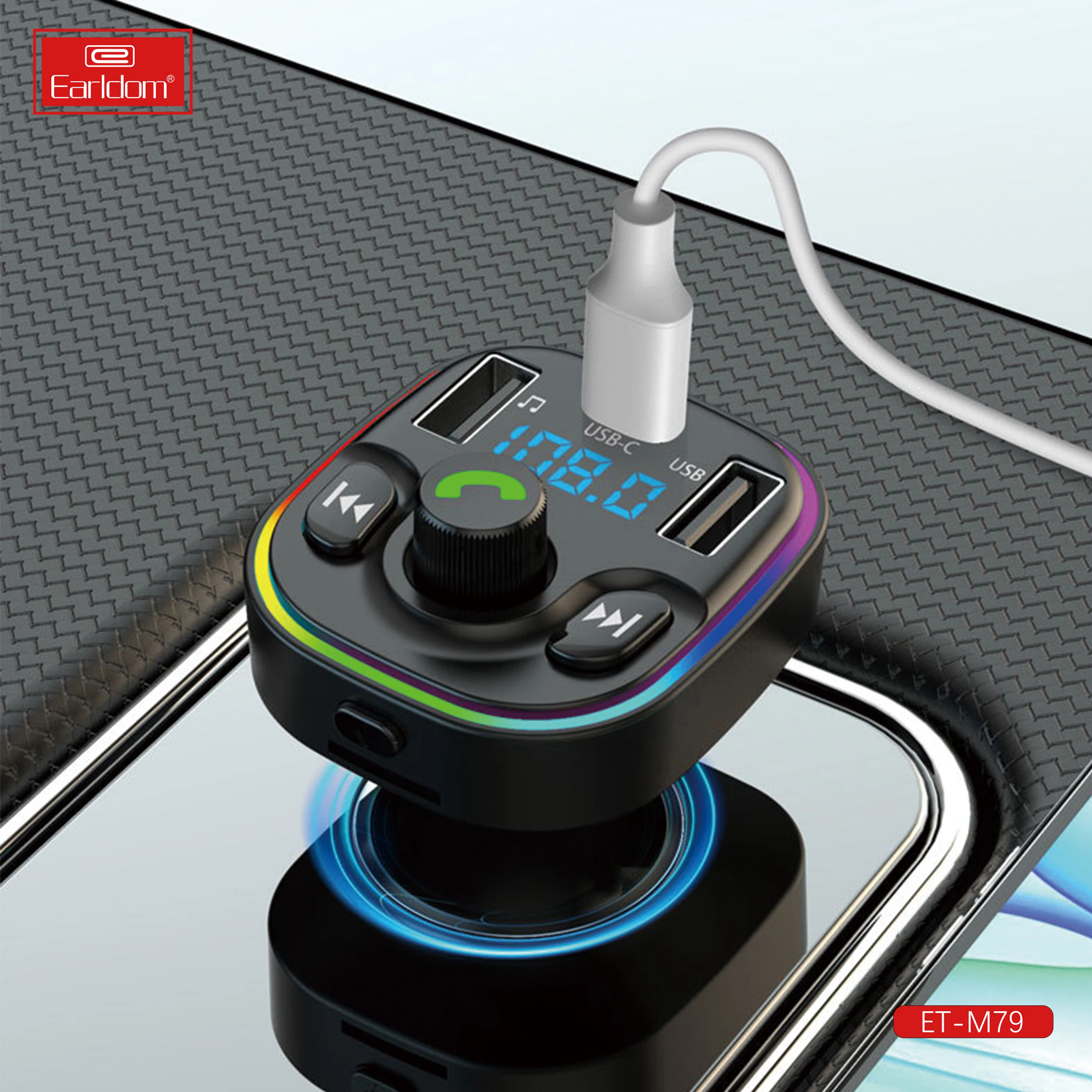 Earldom 7 Color TF Dual USB c handsfree Fast Car charger Audio car kit fm transmitter Wireless Bluetooth fm transmitter For Car