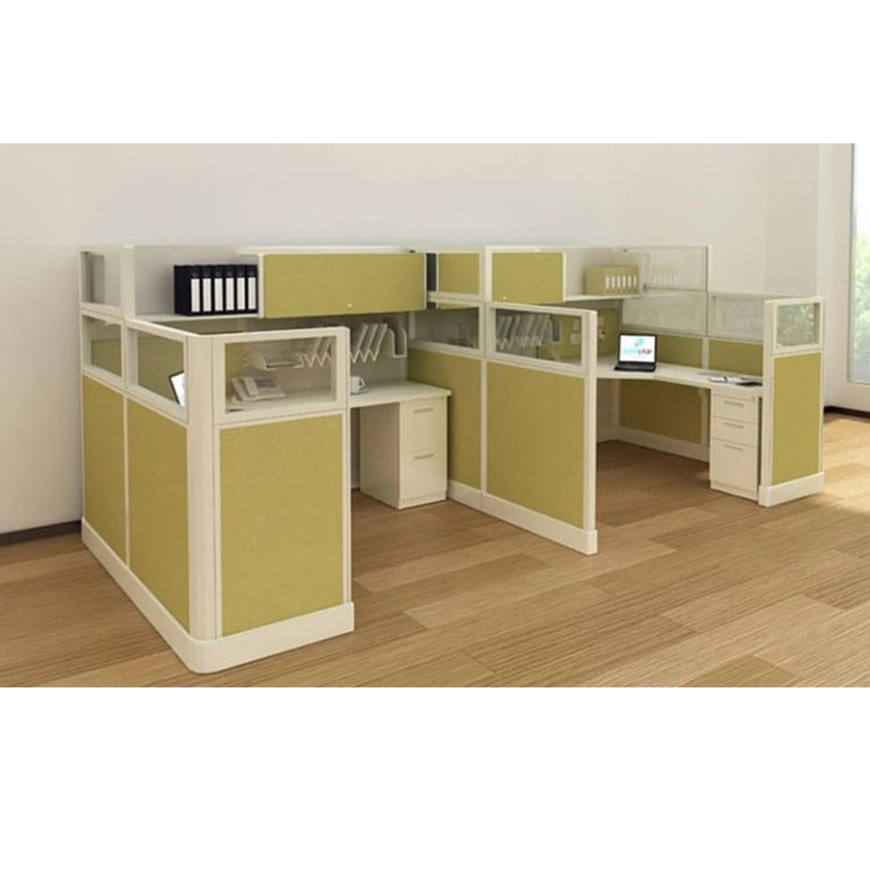 Современная офисная мебель модульная рабочая станция на 6 персон с алюминиевым перегородным экраном изогнутый L-образный офисный стол