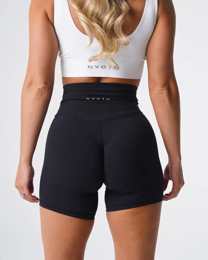 Only we factory can do top  quality women High waist yoga shorts elastene Recycled fabric Black Signature 2.0 Shorts