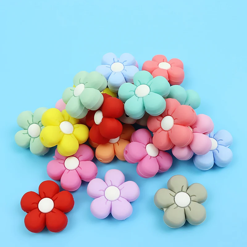 Custom Wholesale Daisy Flower Baby Teething Toys DIY Pacifier Chain Beads Loose Silicone Focal Beads Character for Pen Making