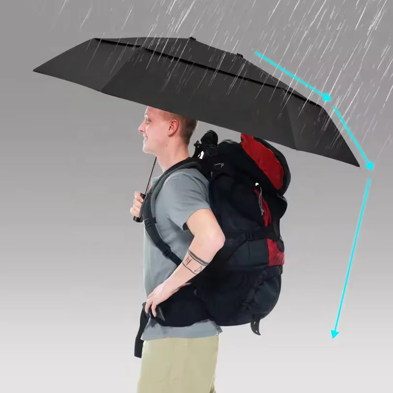 Multi-Function Manual Open Extend Folding Umbrella UV Protection Double Layer Canopy Air Vented Backpack Umbrella