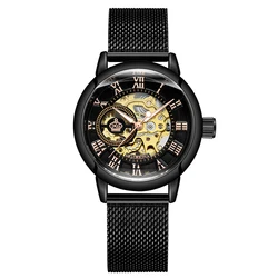 ORKINA Mechanical Women Bracelet Watch Skeleton Automatic Wristwatch Mesh Stainless Steel Band Female Clock Chic Reloj Mujer