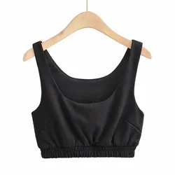 Wholesale custom ladies vest Polyester double layer french terry U-neck blank gym Crop Top vest tank top women