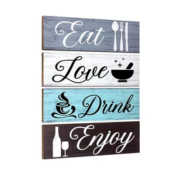 4 Pieces Vintage Rustic Wall Mount Wooden Sign For Home Dining Living Room Restaurant