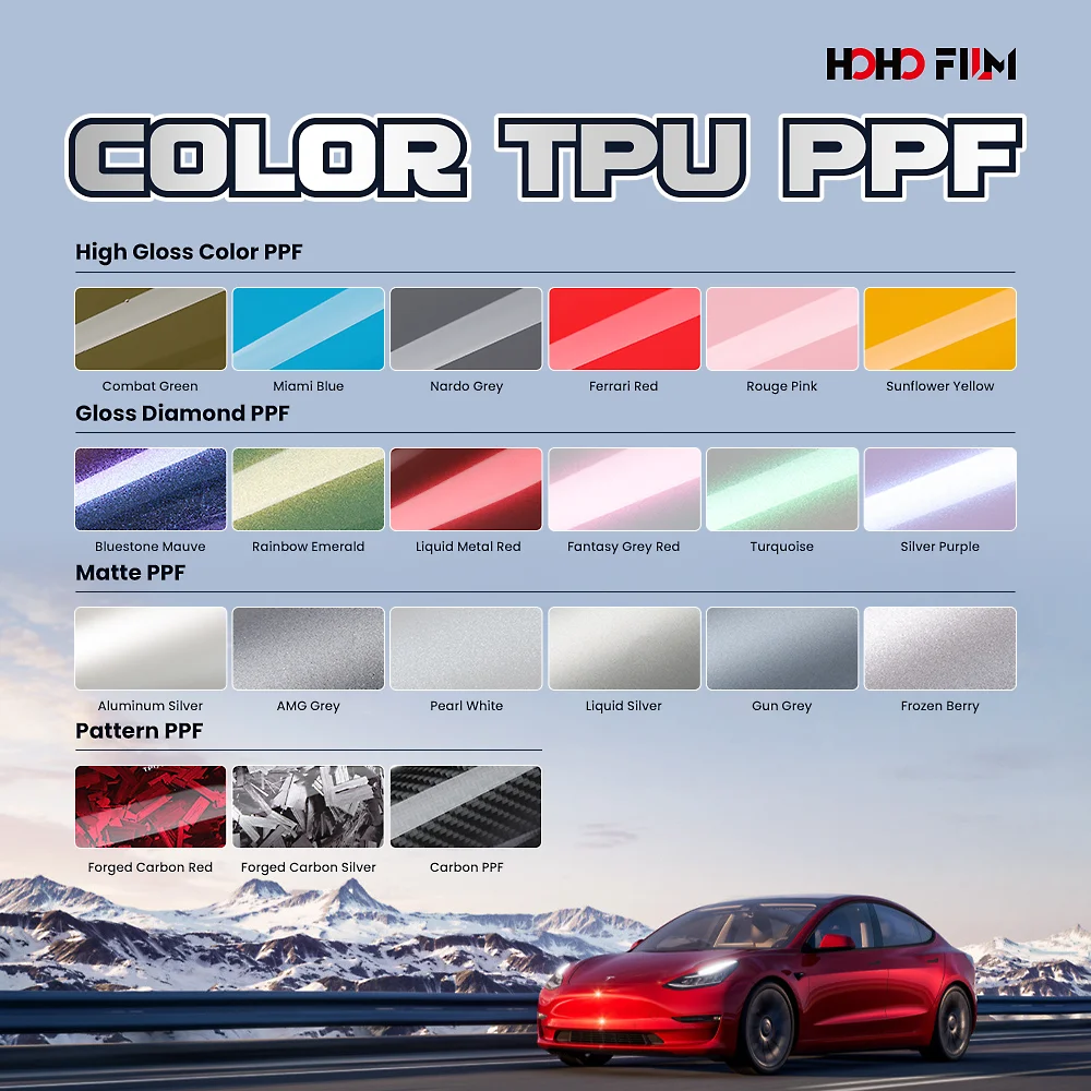 HOHOFILM High Gloss Miami Blue Car Paint Protect Film 1.52x16m Roll PPF Film Super Hydrophobic Color TPU PPF For Tesla Model Y