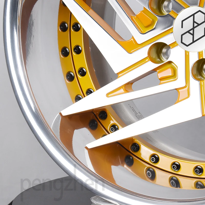 Pengzhen Custom Nice Quality 2 Piece Forged Wheel Gold 5x112 18 inch Deep Dish Polished Lips Rim for Car